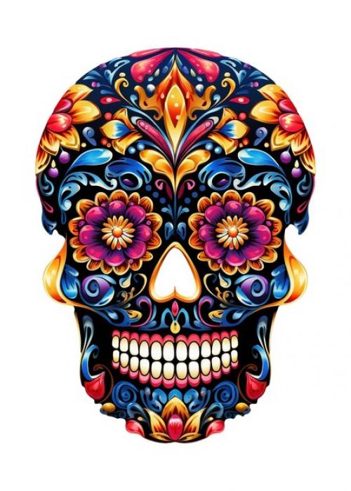 Skull Illustration With Mexicam Ornament For Celebration Day Of The Dead