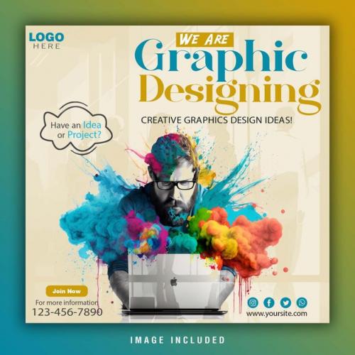 Water Color Photo And Graphics Designing Agency Social Media Post Template