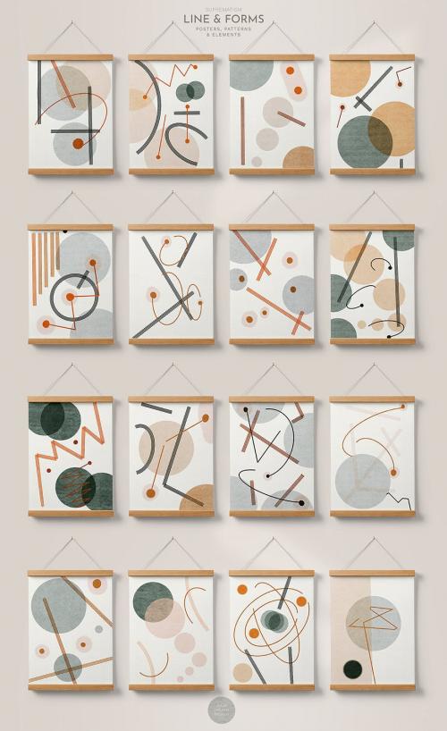 Line Forms Abstract Geometric Patterns Posters