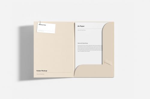 Folder and Paper with Business Card Mockup