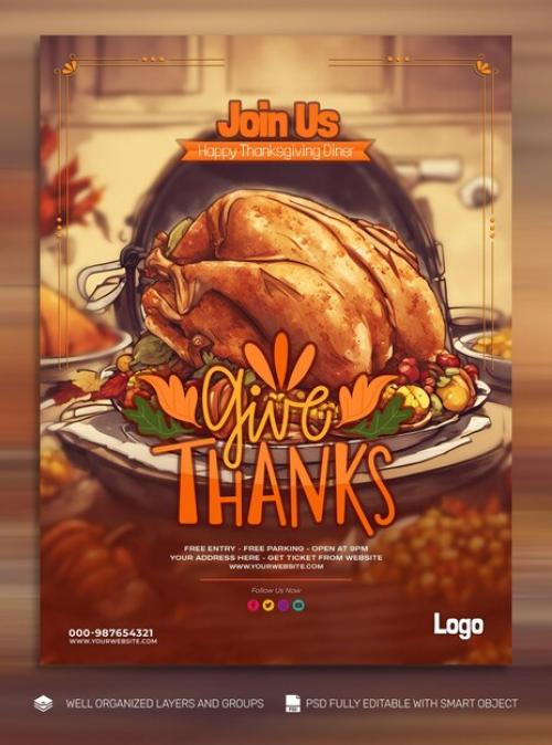 Psd Template Flyer Thanksgiving And The Harvest Feast Social Media Post