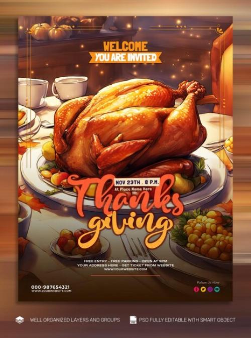 Psd Template Flyer Thanksgiving And The Harvest Feast Social Media Post