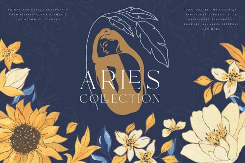 Arles Textured Flowers Vector Illustrations Woman