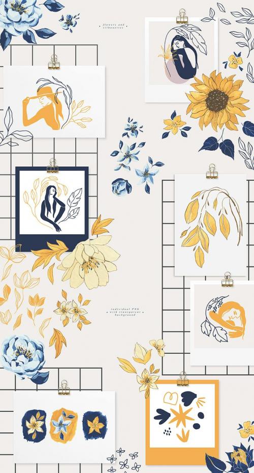 Arles Textured Flowers Vector Illustrations Woman