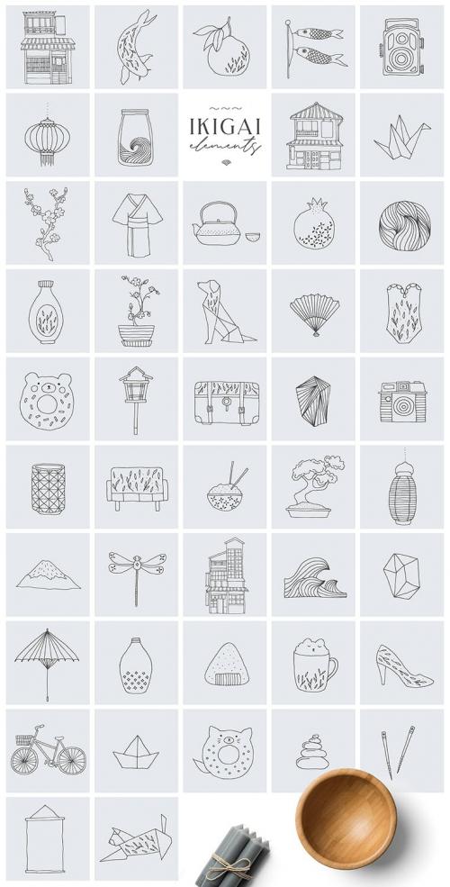 Ikigai Collection Japanese Illustrations Patterns