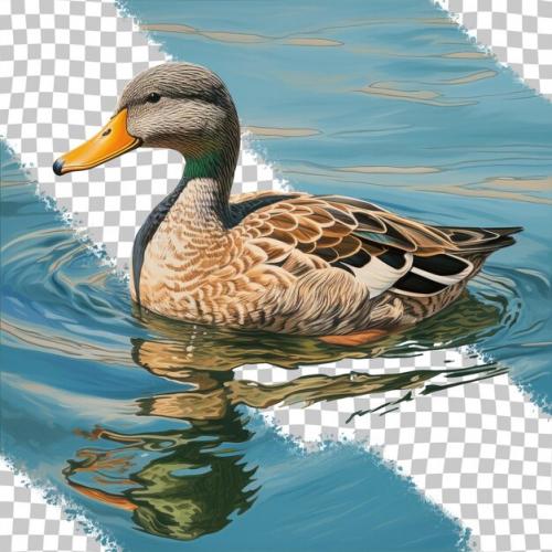 A Duck Is Swimming In The Water With A Reflection Of It.