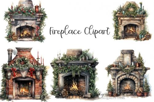 A Fireplace With A Fireplace And Wreaths On It.