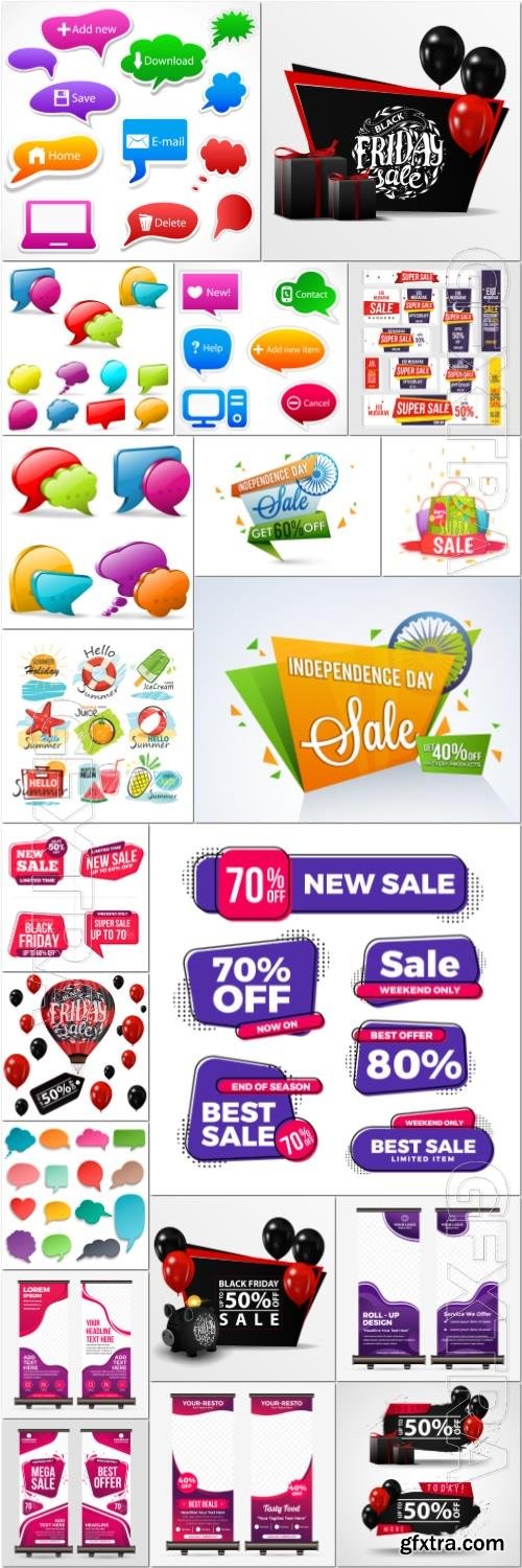 Sale vector elements, speech bublles set color