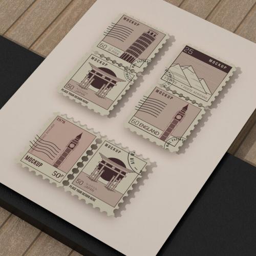 Top View On Stamps Mockup Design