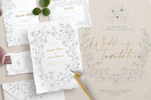 Wedding Invitation Creator Line Art Flowers