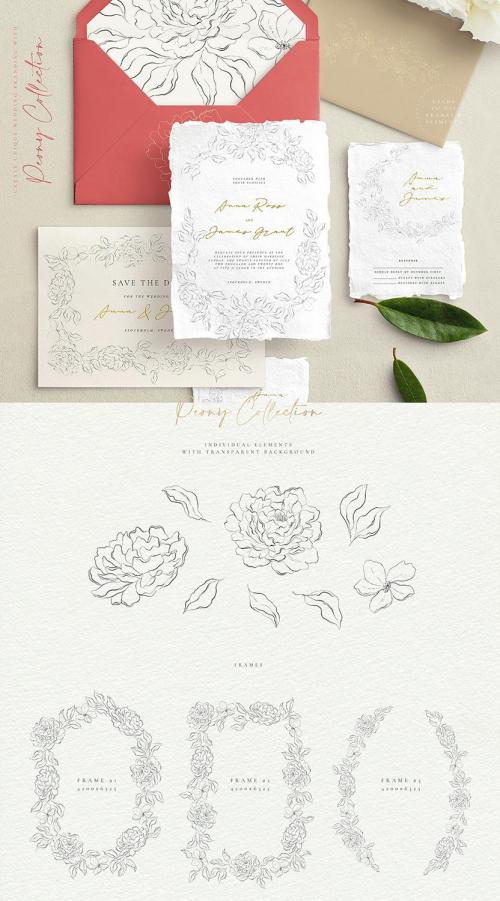 Wedding Invitation Creator Line Art Flowers