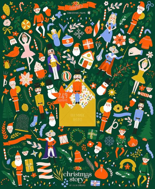 Christmas Story Illustrations Patterns Cards