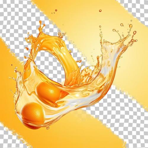 Orange Juice Pouring In Shape Form Line Bursting In The Air With Liquid Water Splash Isolated On A Transparent Background