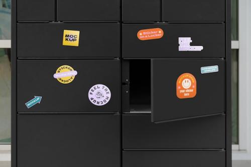 Collection Of Mock-up Stickers On Metallic Locker