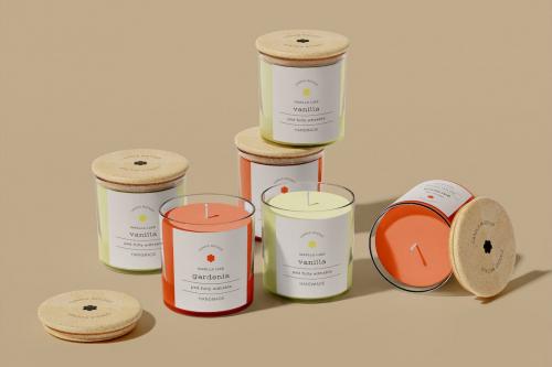 Candles with Wooden Lid Mockup