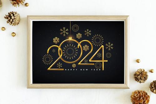 Happy New Year 2024 Golden metal number