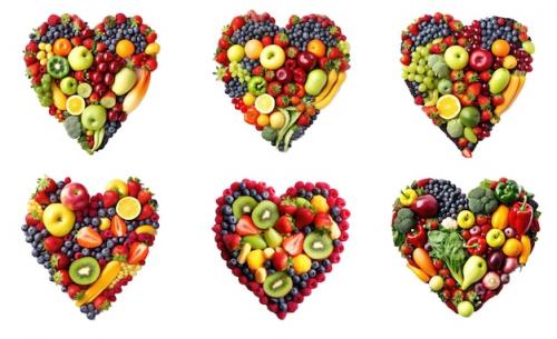 Set Of Fruit Heart Shape Design In Transparent Background