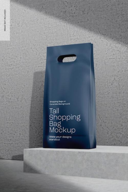 Tall Shopping Bag On Concrete Mockup, Right View