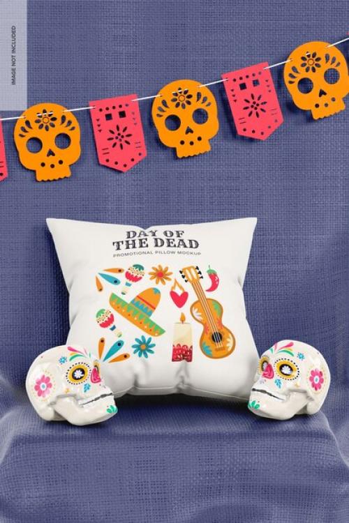 Day Of The Dead Promotional Pillow Mockup, Front View