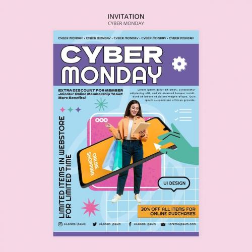 Flat Design Cyber Monday Invitation Template