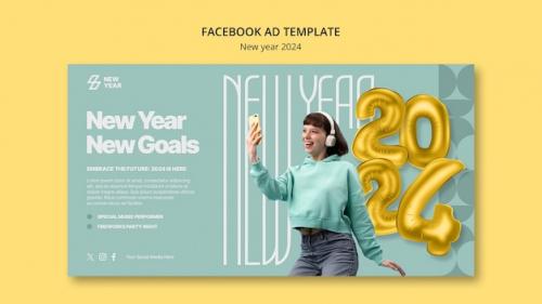 Flat Design New Year 2024 Facebook Template