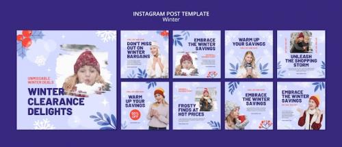 Flat Design Winter Season Instagram Posts