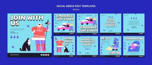 Flat Design Winter Season Instagram Posts