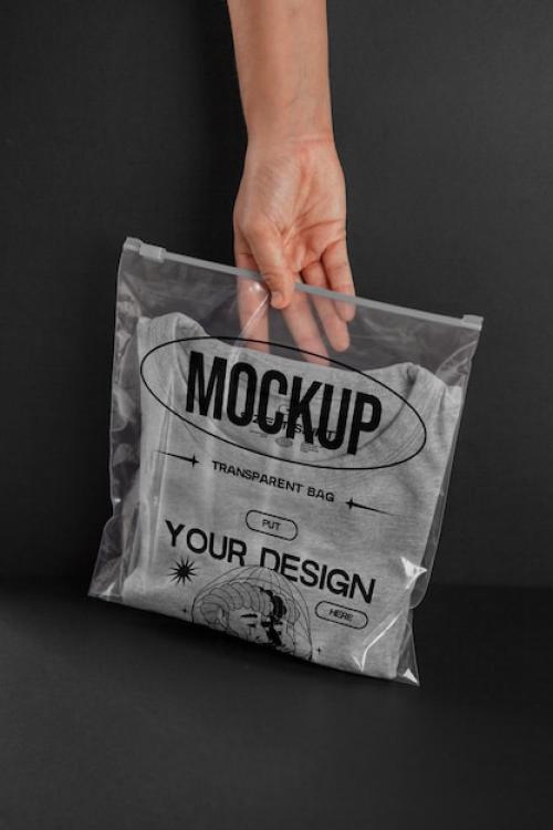 Clothes In Transparent Bag Mockup