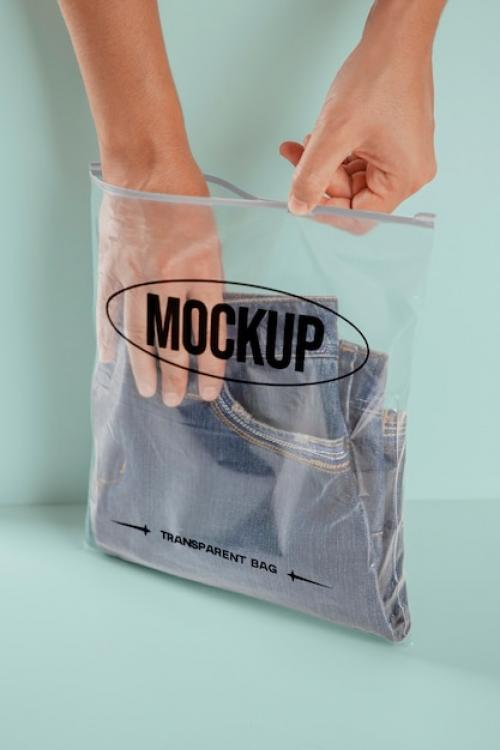 Clothes In Transparent Bag Mockup