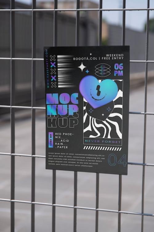 Poster Mockup On A Grid Fence