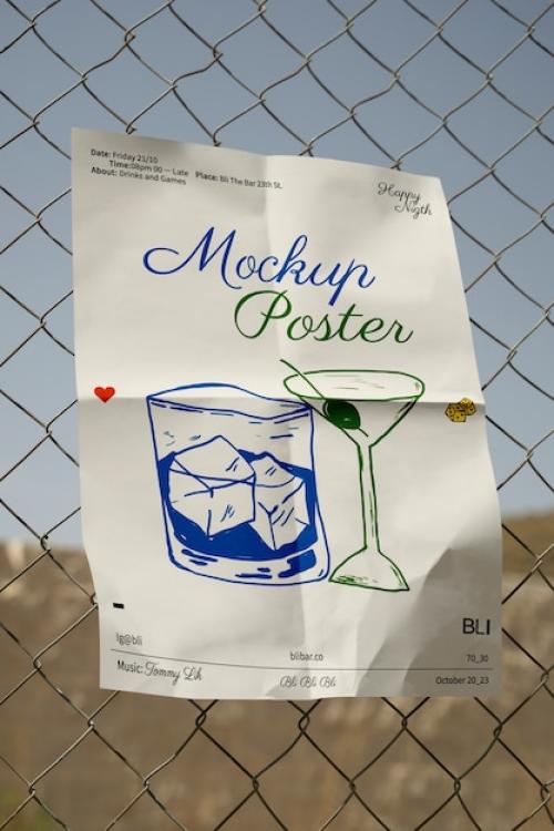 Poster Mockup On A Grid Fence