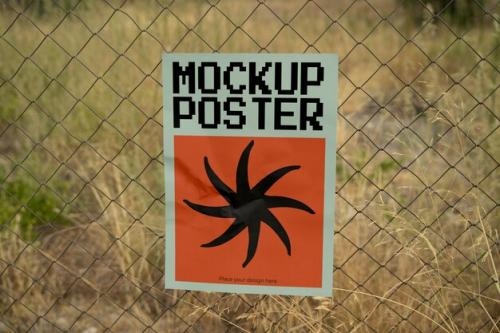 Poster Mockup On A Grid Fence