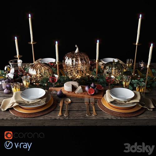 Autumn table setting with pumpkins