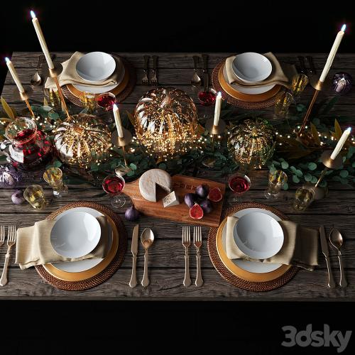 Autumn table setting with pumpkins