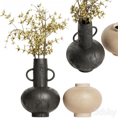 Merriman Black Vase & Terracotta vase set with Dried Plants