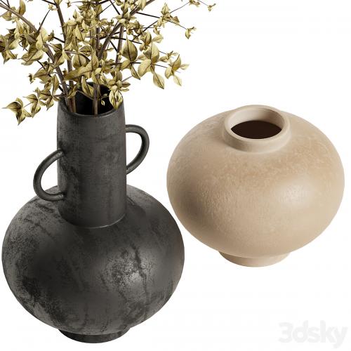 Merriman Black Vase & Terracotta vase set with Dried Plants