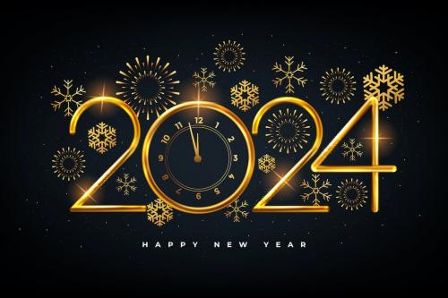 Happy New Year 2024 Golden metal number