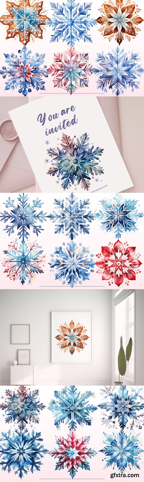 30 Winter Snowflakes PNG Bundle