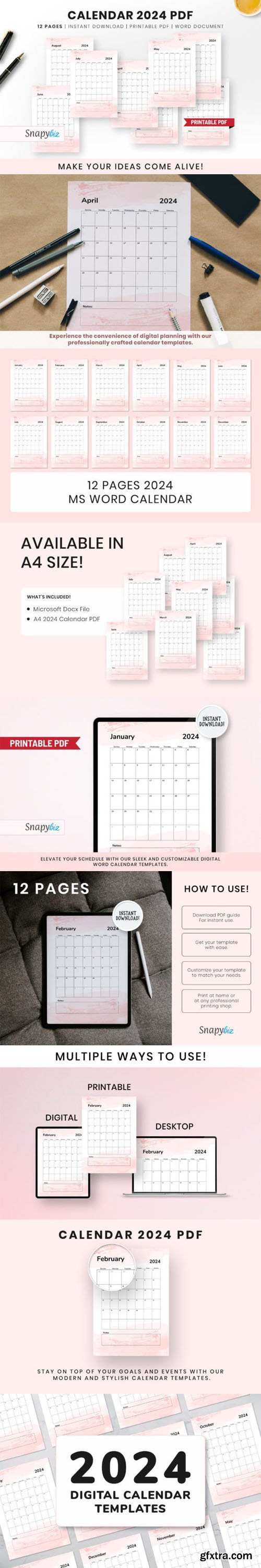 Printable A4 Calendar 2024 [PDF + Word Document] Templates