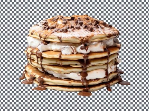 Tasty Marshmallow Stuffed Nutella Pancakes Stack Isolated On A Transparent Background