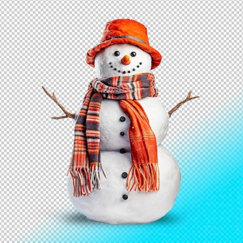 Psd Cute Snowman In A Red Scarf On A Transparent Background