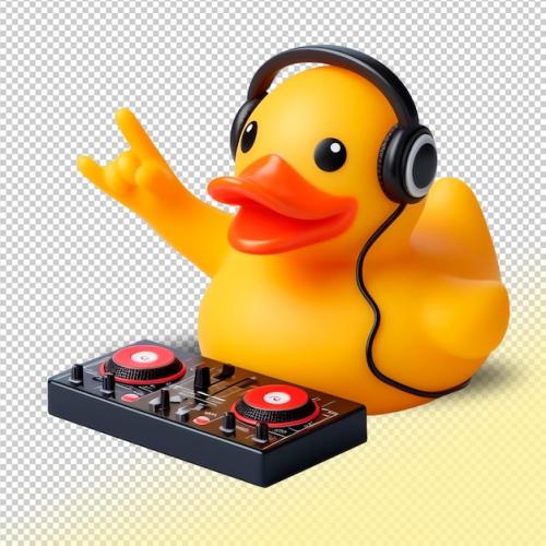 Psd Yellow Rubber Duck Dj With Console On A Transparent Background