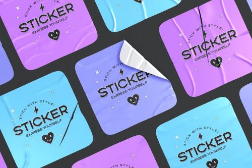 Glossy Square Sticker Mockup