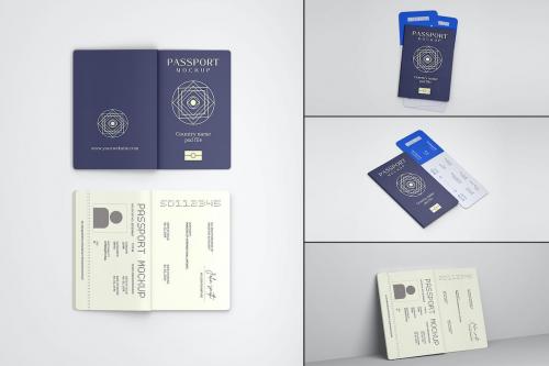 International Open Passport and Cover Mockup Set