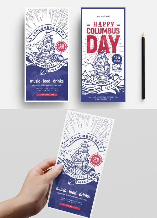 Columbus Day Flyer Layout with Vintage Illustration - 332429329