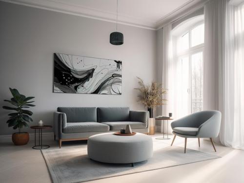 Light Minimalist Interior Design Livingroom Psd Template Picture Mock Up On The Wall Generative Al