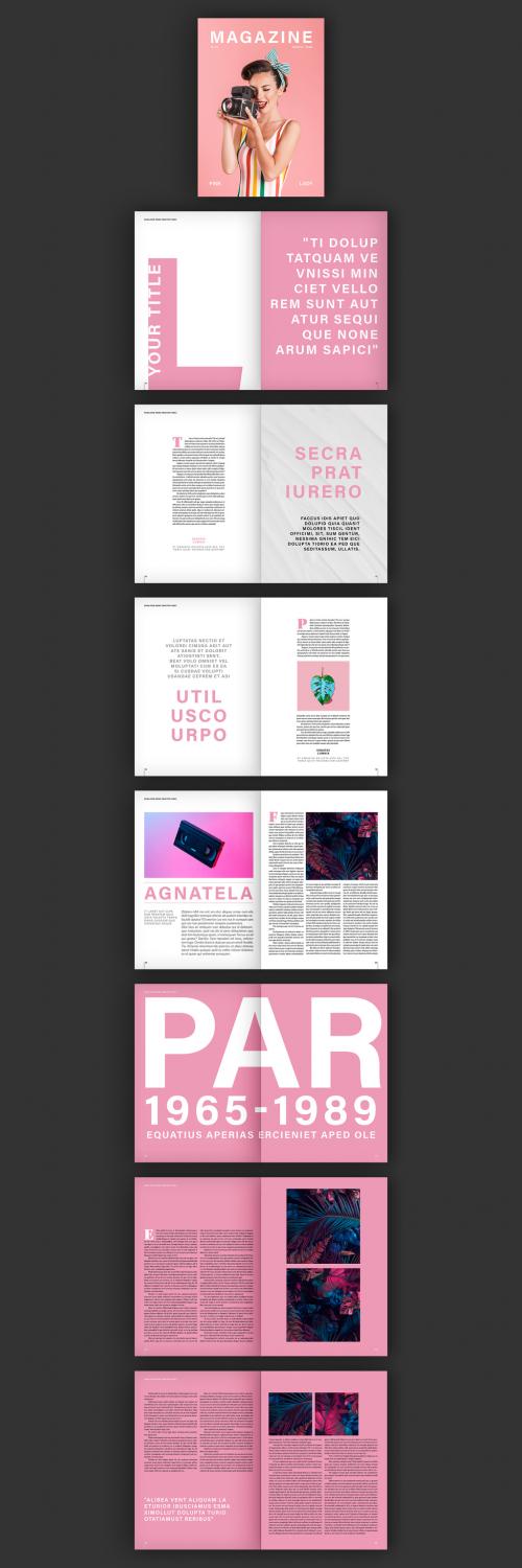 Magazine Layout with Pink Accents - 332475480