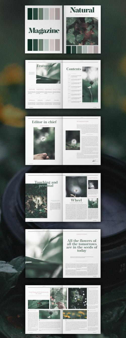 Magazine Layout with Green and Tan Accents - 332491550