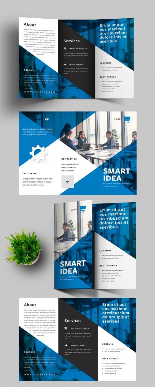 Trifold Brochure Design Layout with Blue Accent - 332492829
