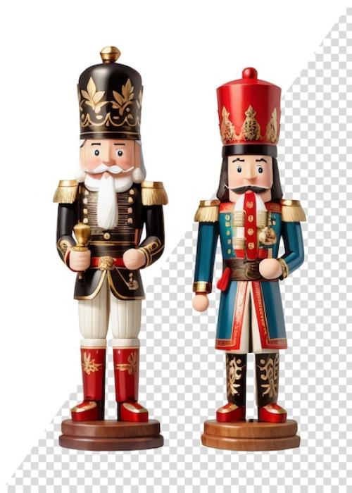 Two Carved Wooden Nutcrackers Isolated Transparent Png Background